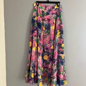 Peter Som Colorful Floral Maxi Skirt - Pink, Blue, Yellow